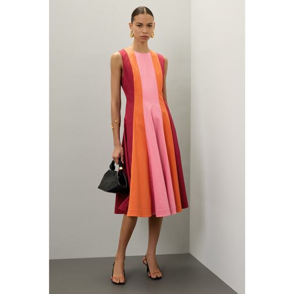 ROKSANDA x RTR Pink Red Color-Blocked Sleeveless Crewneck Midi Dress Size 6 - Picture 2 of 16